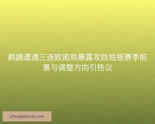 鹈鹕遭遇三连败困局暴露攻防短板赛季前景与调整方向引热议